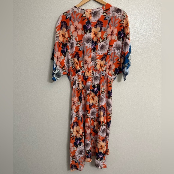 Johnny Was Jade Deepika Tie Front Midi Floral Silky Orange Dress - Picture 11 of 12